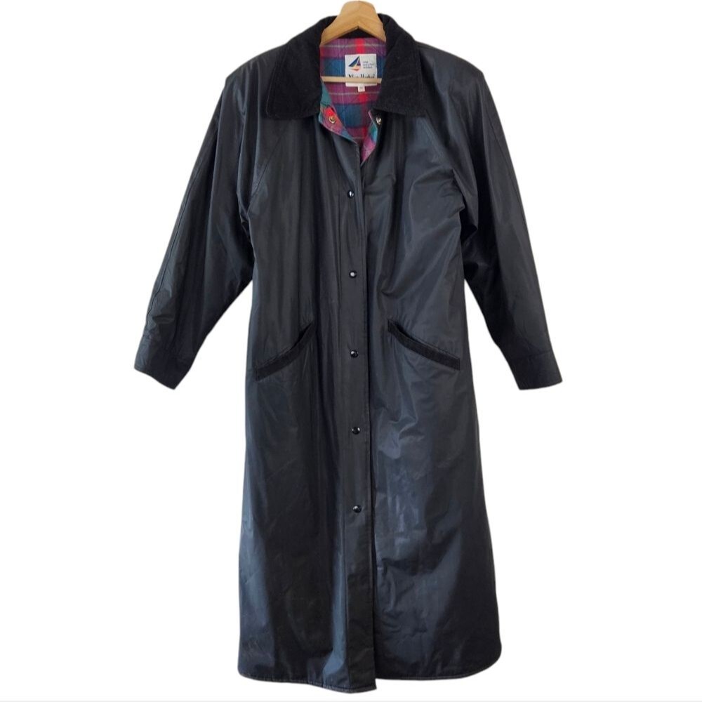 Misty Harbor Vintage Black Long Collared Raincoat Trench Coat size medium
